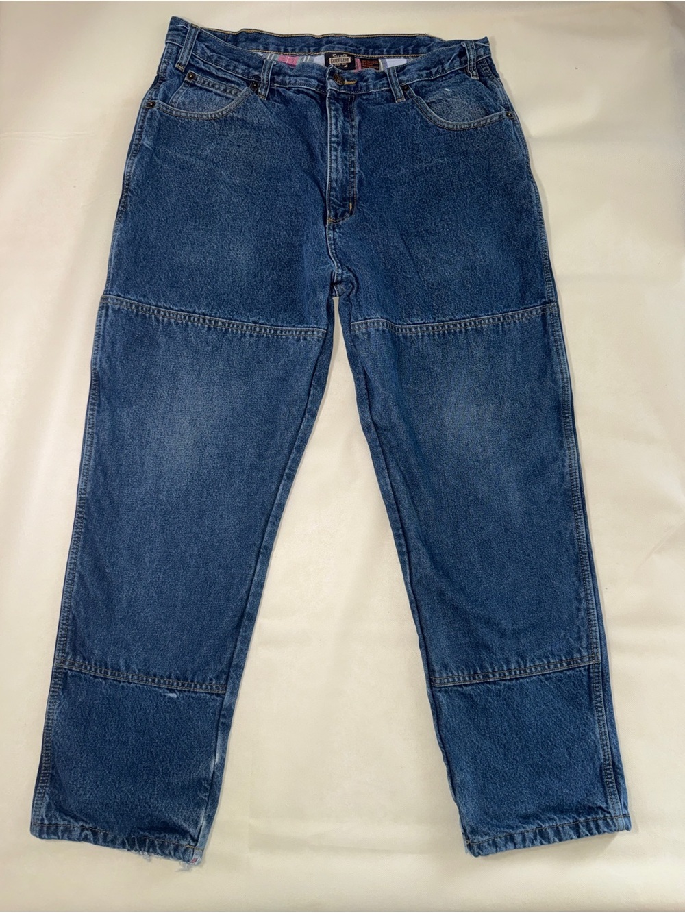 Men's Relaxed Lined Indigo Blue Patch-Seam Jeans